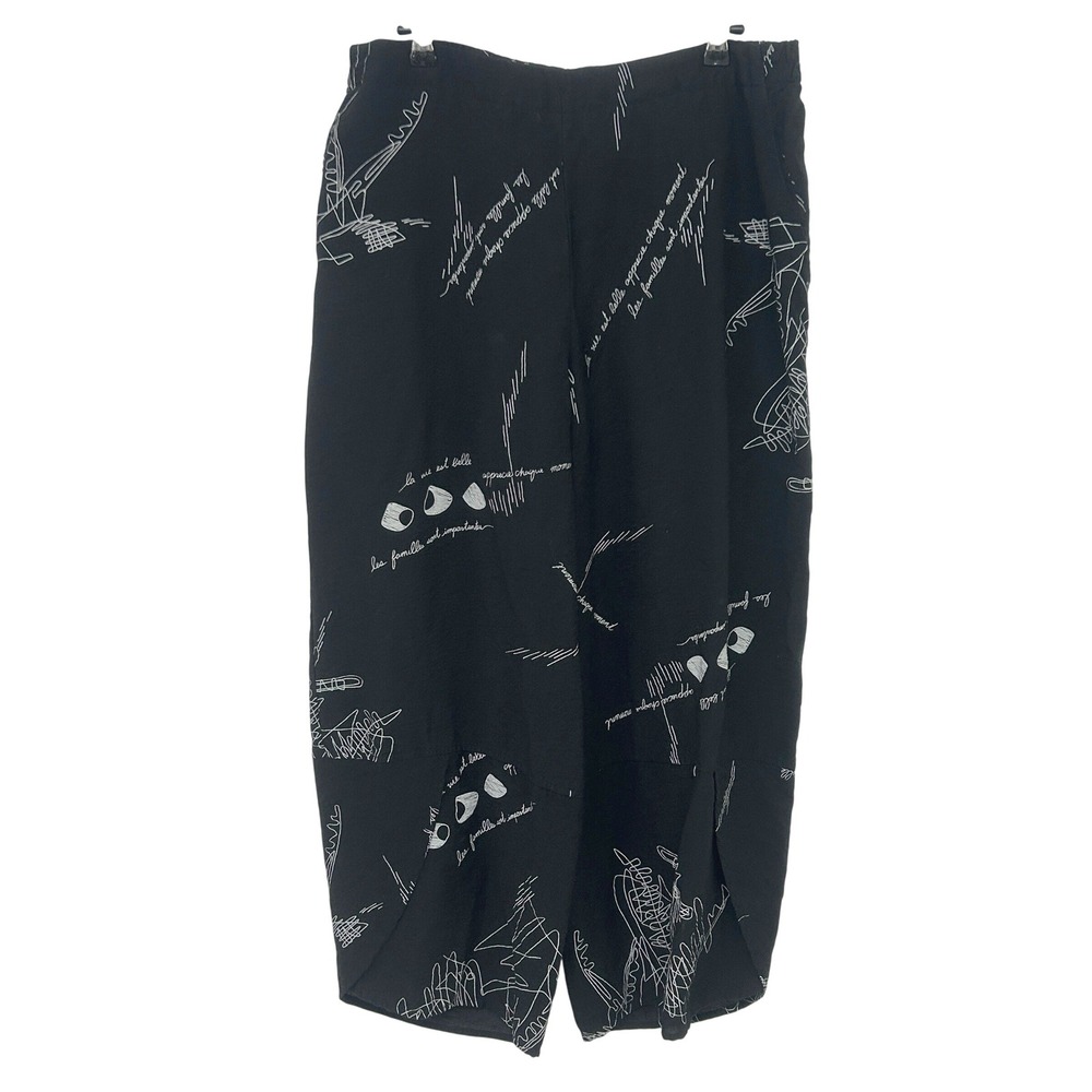 Lagenlook Balloon Pants L Black Abstract Tulip Hem Artsy Comfy USA Crop